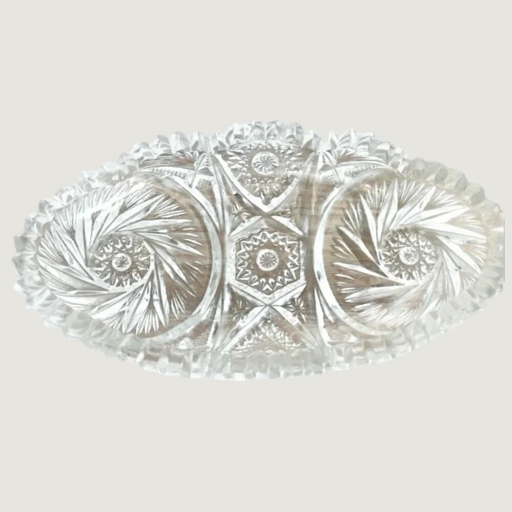 Vintage Cut Glass Pickle Relish Dish Candy Nut Dish Oval